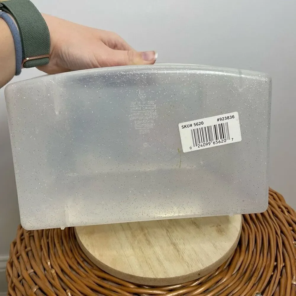 VINTAGE CABOODLES 80s 90s 5620 Clear MAKEUP‎ STORAGE CASE White Sparkle Glitter